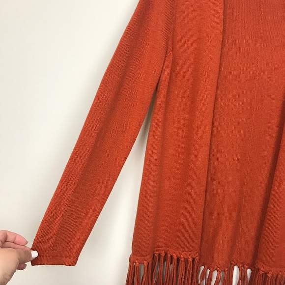 CHICO'S 0 adobe fringed  open cardigan - Picture 4 of 8